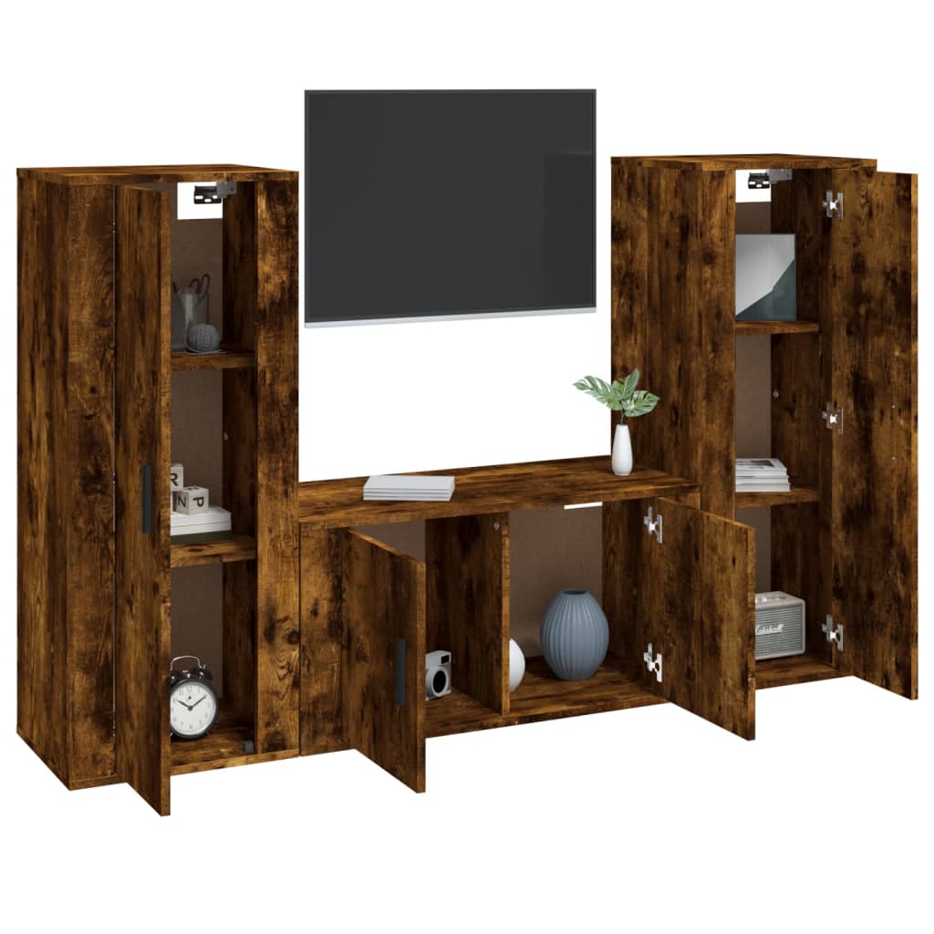 vidaXL Set dulapuri TV, 3 piese, stejar fumuriu, lemn prelucrat vidaXL Set dulapuri TV, 3 piese, stejar fumuriu, lemn prelucrat