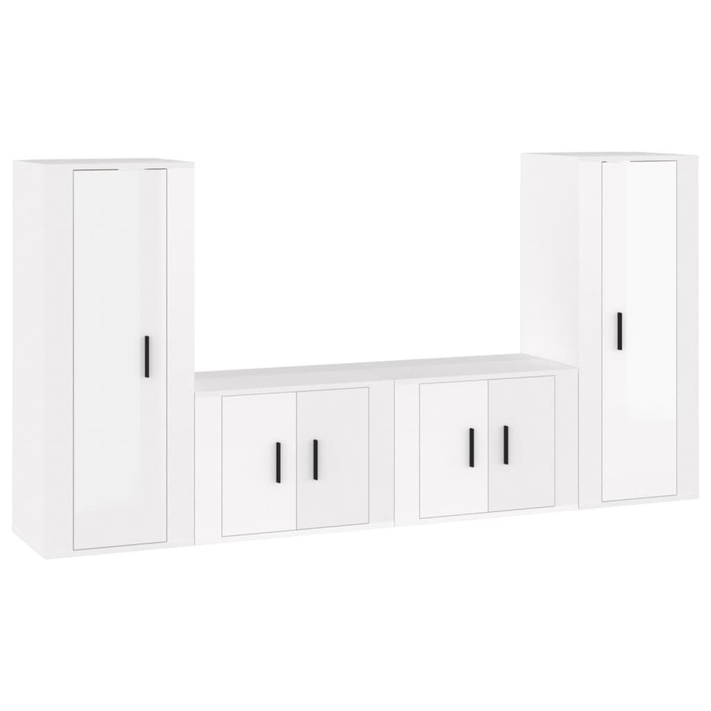 vidaXL Set dulap TV, 4 piese, alb extralucios, lemn prelucrat vidaXL Set dulap TV, 4 piese, alb extralucios, lemn prelucrat