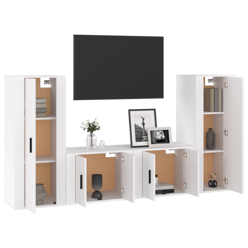 vidaXL Set dulap TV, 4 piese, alb extralucios, lemn prelucrat vidaXL Set dulap TV, 4 piese, alb extralucios, lemn prelucrat