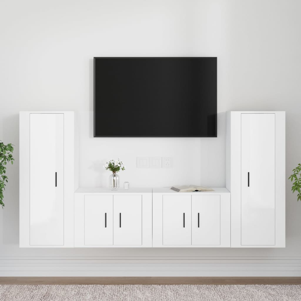 vidaXL Set dulap TV, 4 piese, alb extralucios, lemn prelucrat vidaXL Set dulap TV, 4 piese, alb extralucios, lemn prelucrat