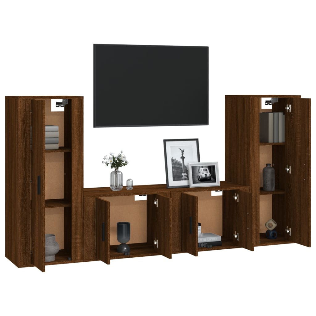 vidaXL Set dulapuri TV, 4 piese, stejar maro, lemn prelucrat