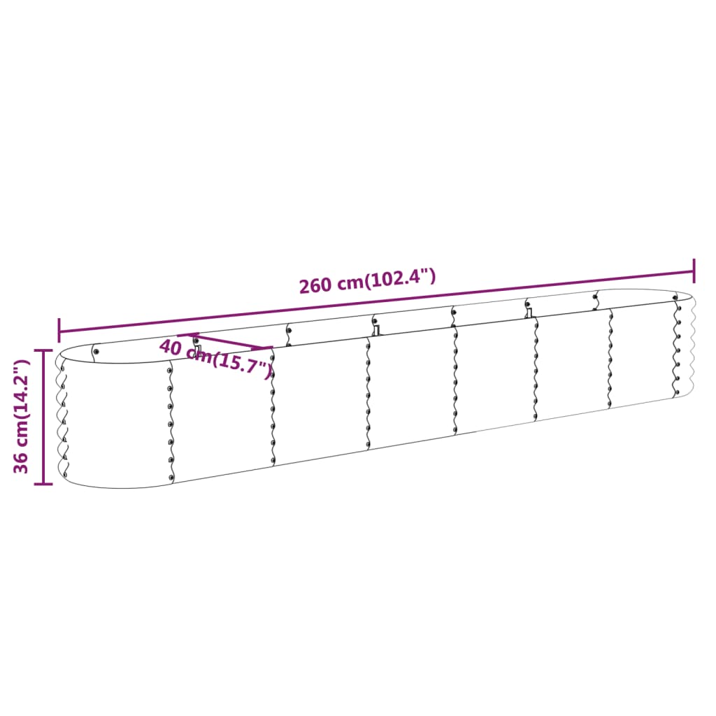 vidaXL Strat înălțat grădină 260x40x36 cm oțel galvanizat