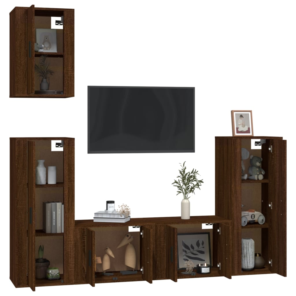 vidaXL Set dulapuri TV, 5 piese, stejar maro, lemn prelucrat vidaXL Set dulapuri TV, 5 piese, stejar maro, lemn prelucrat