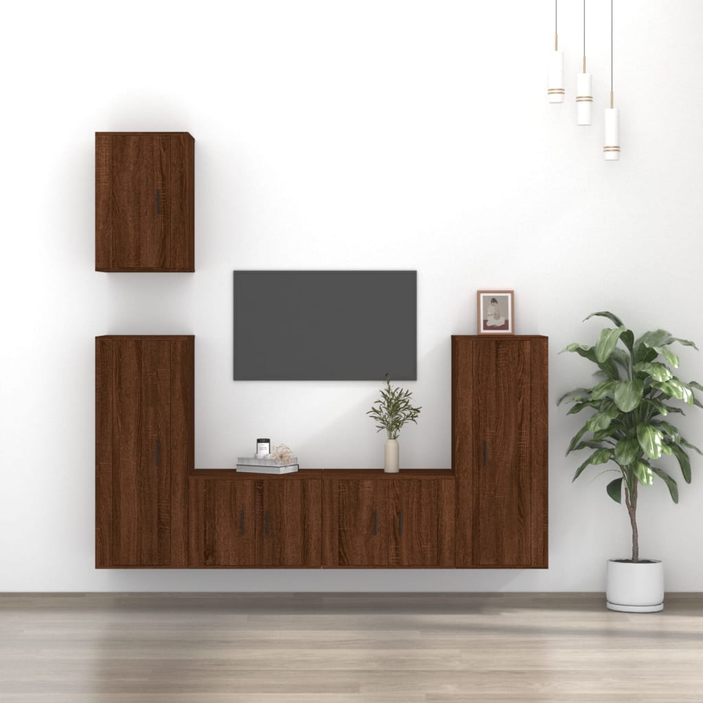 vidaXL Set dulapuri TV, 5 piese, stejar maro, lemn prelucrat vidaXL Set dulapuri TV, 5 piese, stejar maro, lemn prelucrat