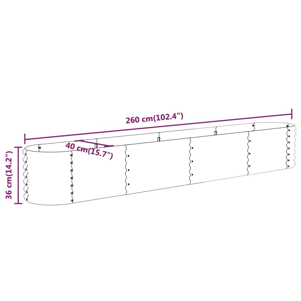 vidaXL Strat înălțat grădină gri 260x40x36cm oțel vopsit electrostatic