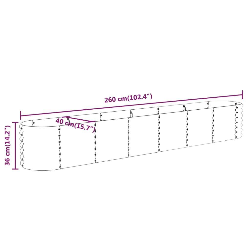 vidaXL Strat înălțat grădină 260x40x36 cm oțel vopsit electrostatic