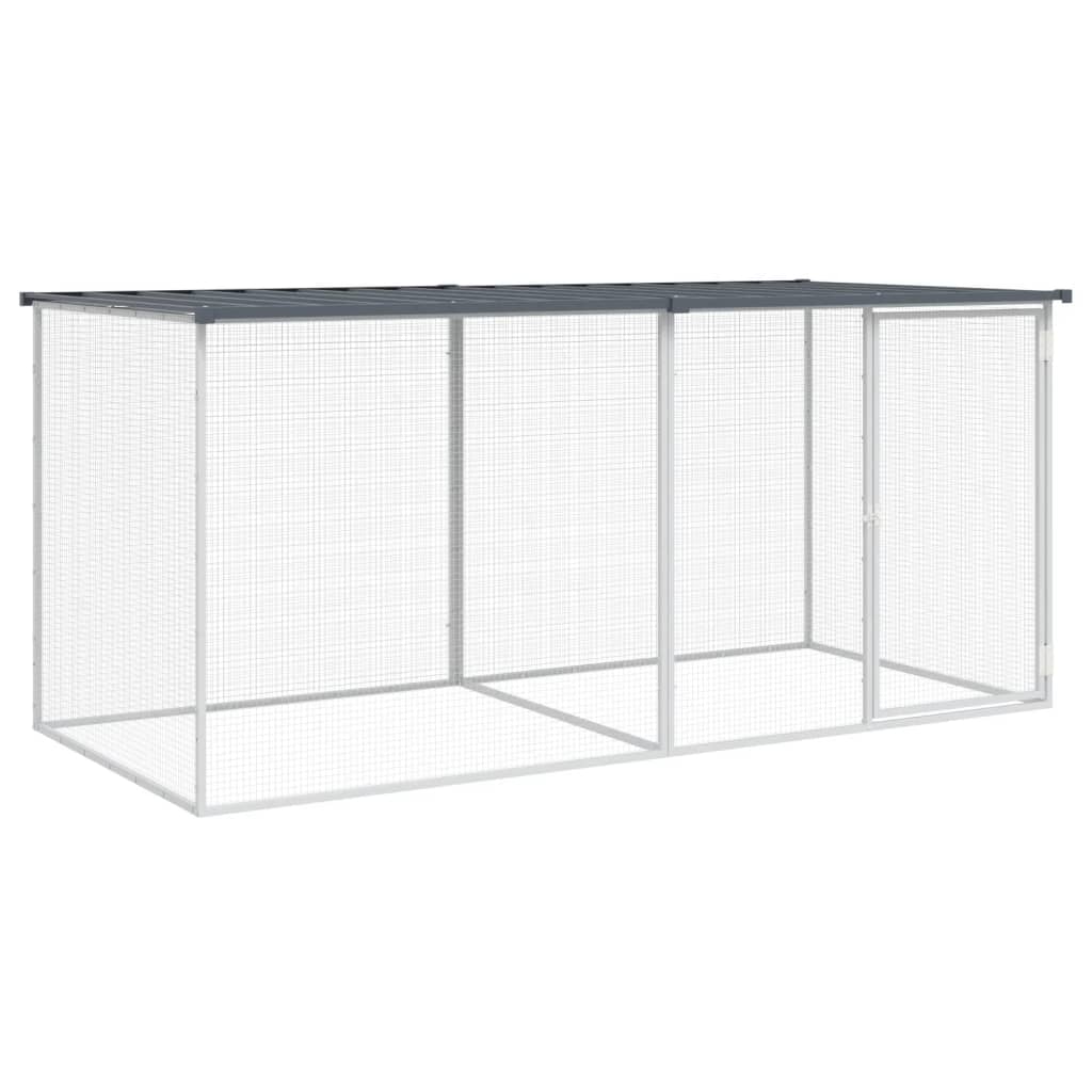 vidaXL Coteț pui cu acoperiș, antracit, 203x98x90 cm, oțel galvanizat