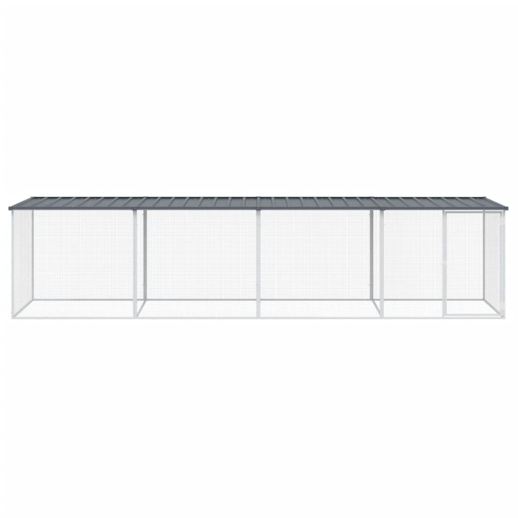 vidaXL Coteț pui cu acoperiș, antracit, 403x98x90 cm, oțel galvanizat