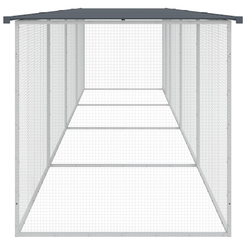 vidaXL Coteț pui cu acoperiș, antracit, 403x98x90 cm, oțel galvanizat