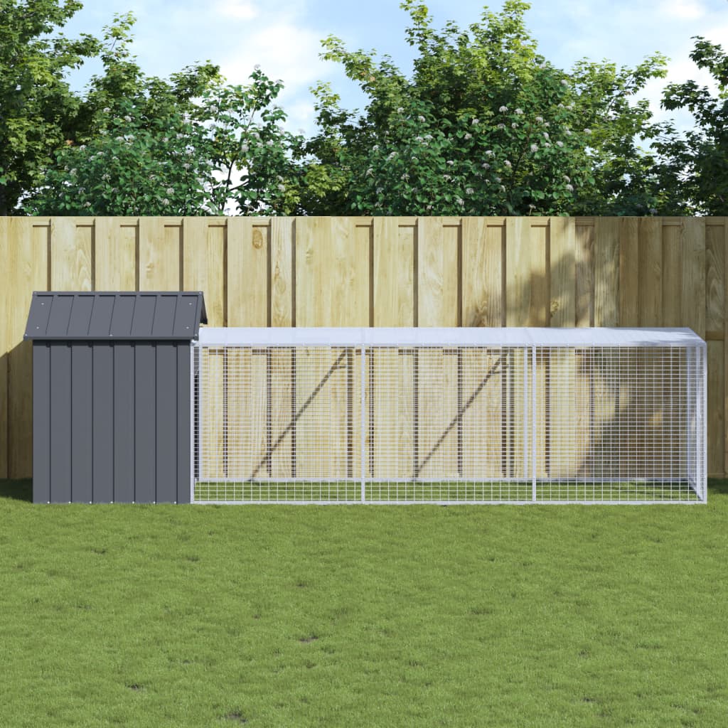 vidaXL Coteț de pui cu țarc antracit 117x405x123 cm oțel galvanizat vidaXL Coteț de pui cu țarc antracit 117x405x123 cm oțel galvanizat