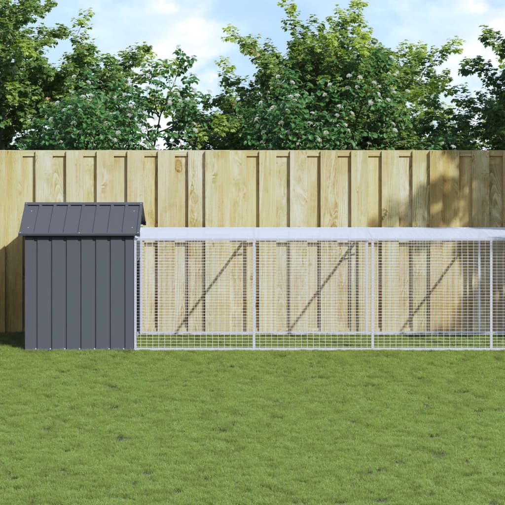 vidaXL Coteț de pui cu incintă antracit 117x813x123 cm oțel galvanizat vidaXL Coteț de pui cu incintă antracit 117x813x123 cm oțel galvanizat