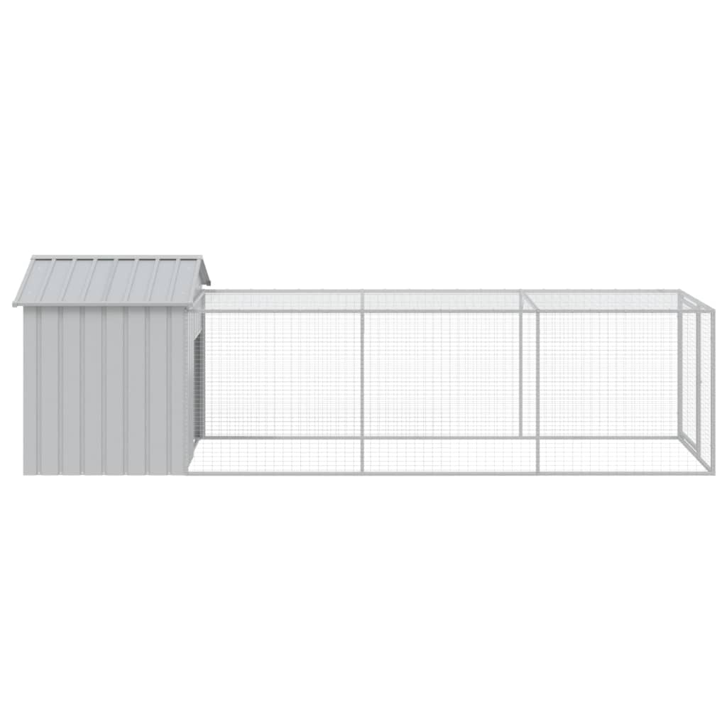 vidaXL Coteț pui cu incintă gri deschis 117x405x123 cm oțel galvanizat vidaXL Coteț pui cu incintă gri deschis 117x405x123 cm oțel galvanizat