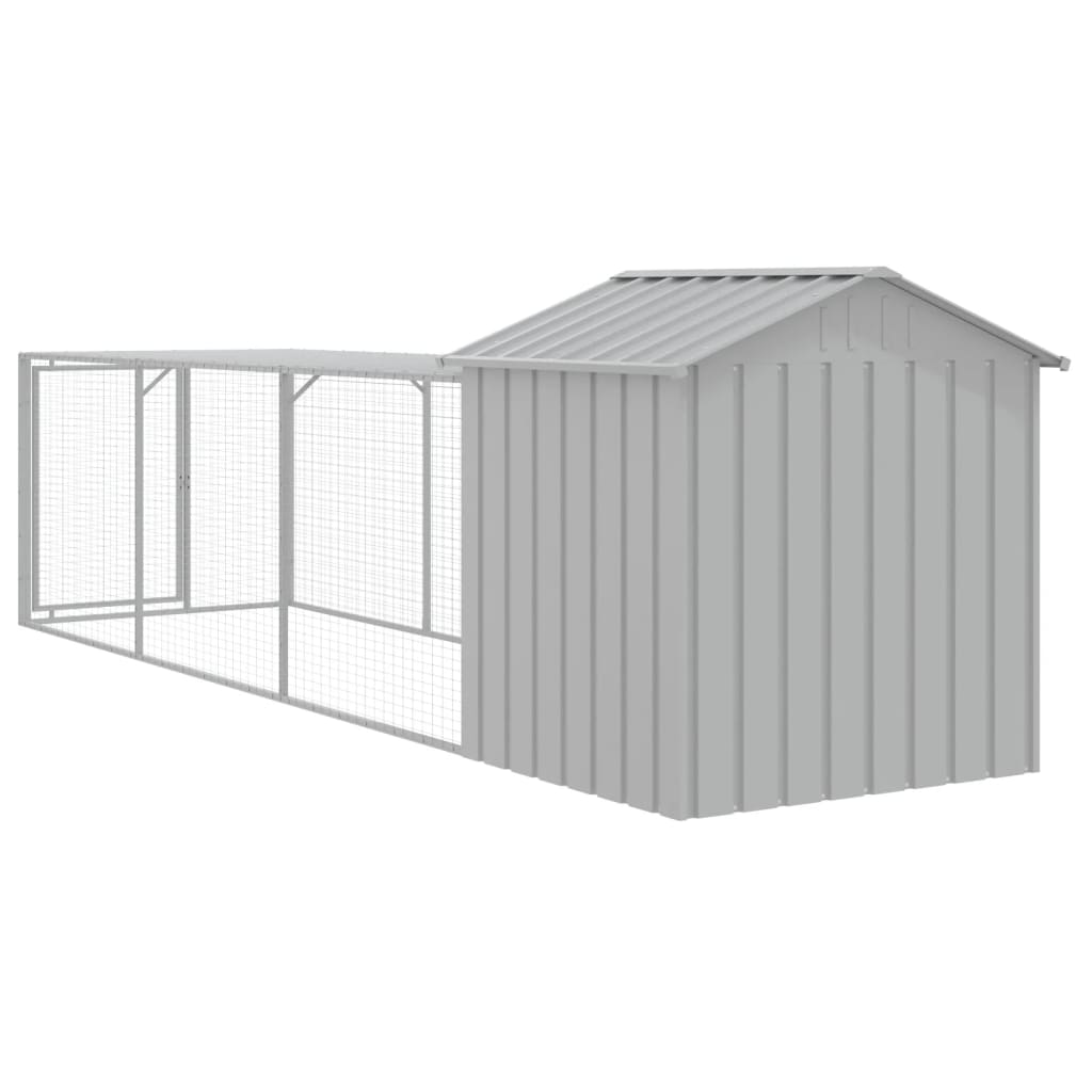 vidaXL Coteț pui cu incintă gri deschis 117x405x123 cm oțel galvanizat vidaXL Coteț pui cu incintă gri deschis 117x405x123 cm oțel galvanizat