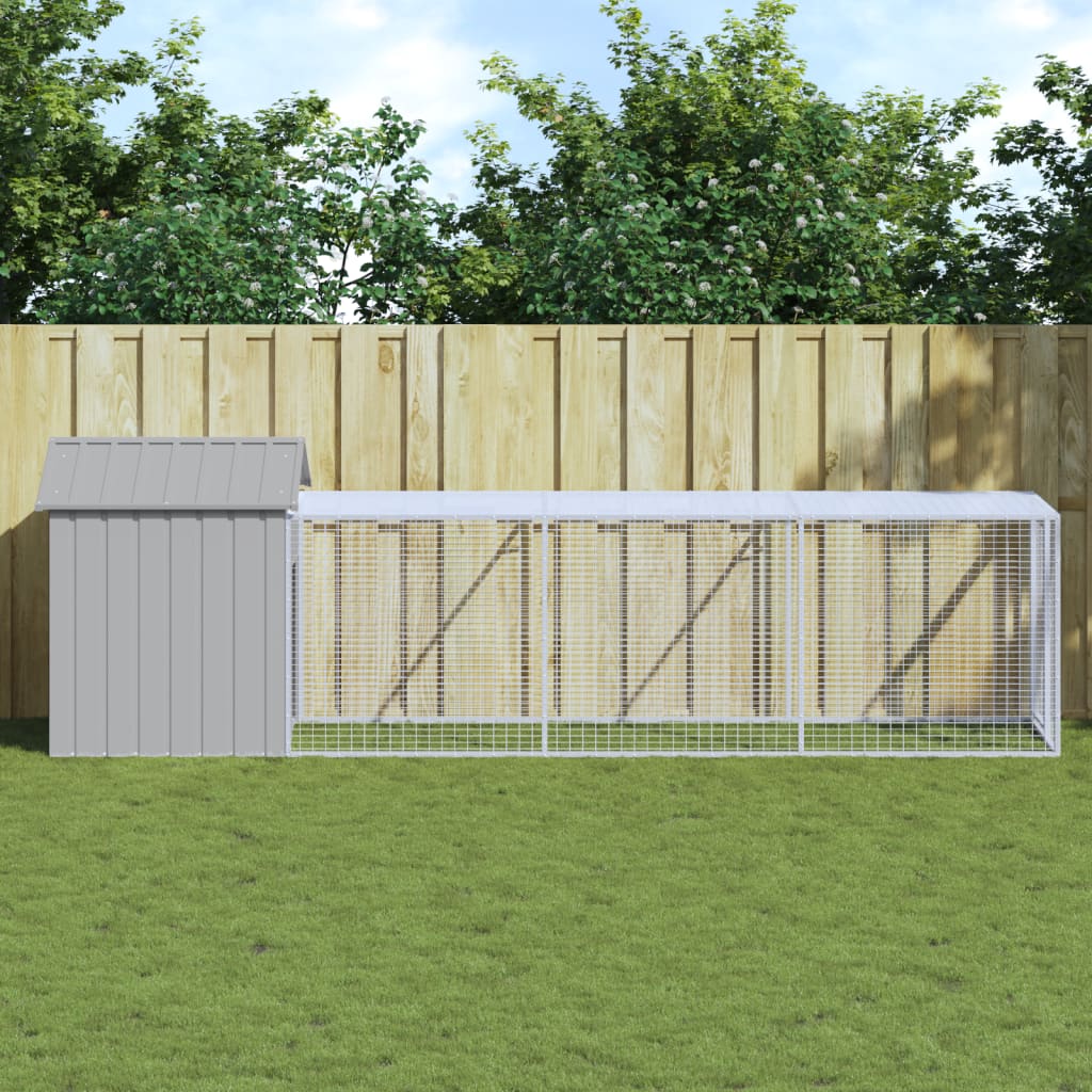vidaXL Coteț pui cu incintă gri deschis 117x405x123 cm oțel galvanizat vidaXL Coteț pui cu incintă gri deschis 117x405x123 cm oțel galvanizat