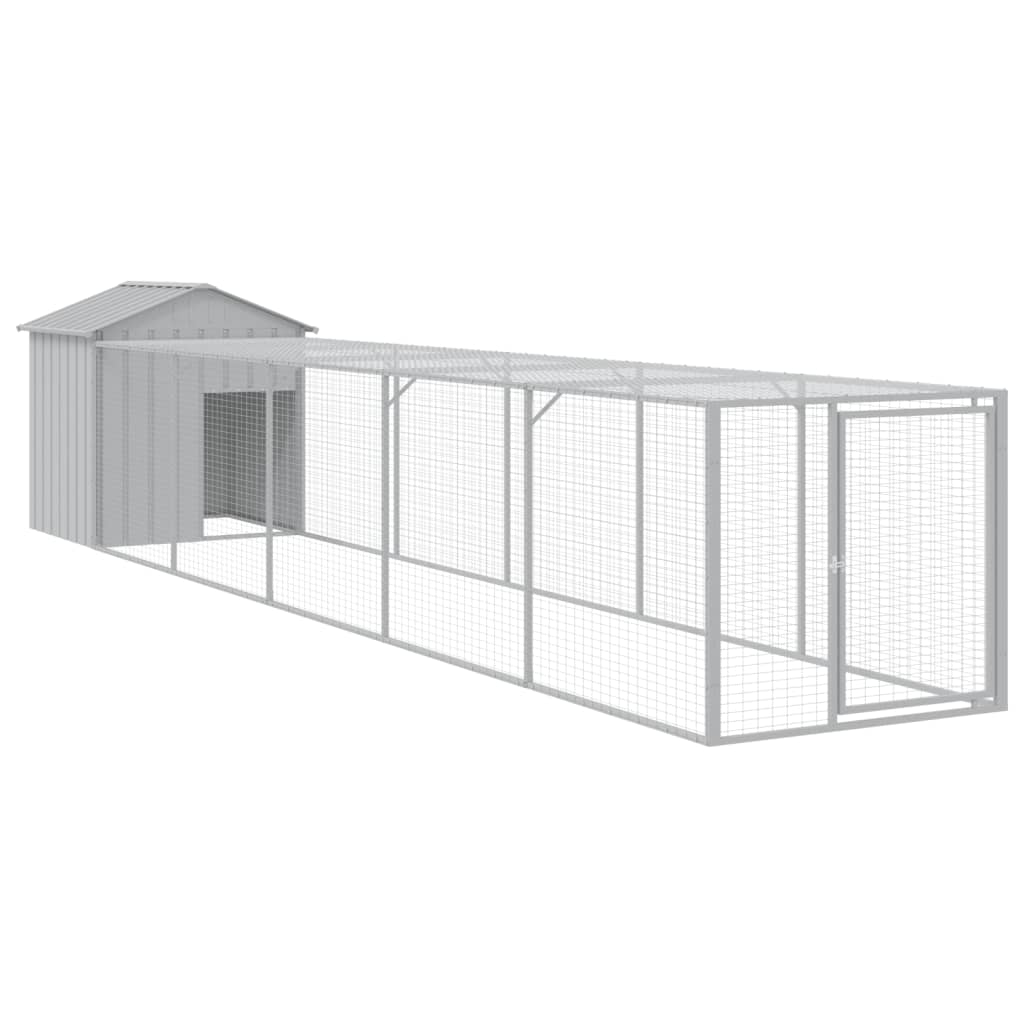 vidaXL Coteț pui cu incintă gri deschis 117x609x123 cm oțel galvanizat vidaXL Coteț pui cu incintă gri deschis 117x609x123 cm oțel galvanizat