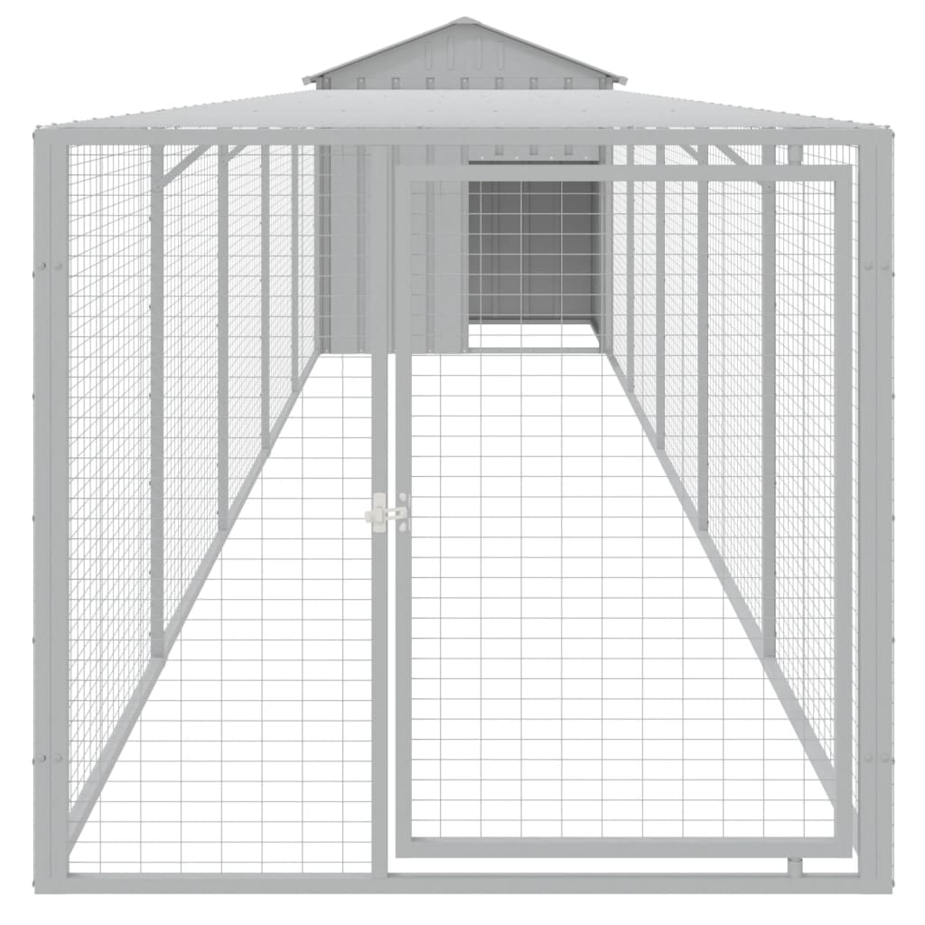vidaXL Coteț pui cu incintă gri deschis 117x609x123 cm oțel galvanizat vidaXL Coteț pui cu incintă gri deschis 117x609x123 cm oțel galvanizat