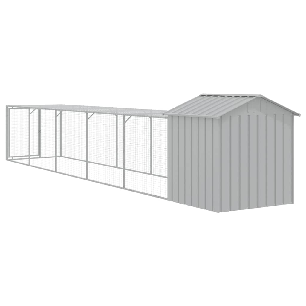 vidaXL Coteț pui cu incintă gri deschis 117x609x123 cm oțel galvanizat vidaXL Coteț pui cu incintă gri deschis 117x609x123 cm oțel galvanizat