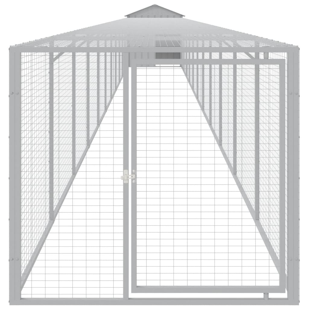 vidaXL Coteț pui cu incintă gri deschis 117x1221x123cm oțel galvanizat vidaXL Coteț pui cu incintă gri deschis 117x1221x123cm oțel galvanizat
