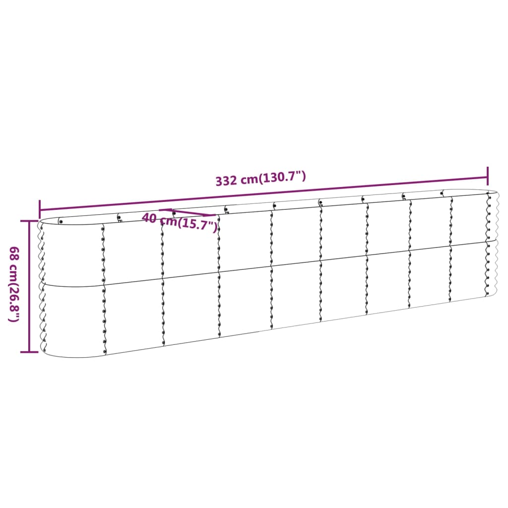 vidaXL Strat înălțat grădină 332x40x68 oțel vopsit electrostatic