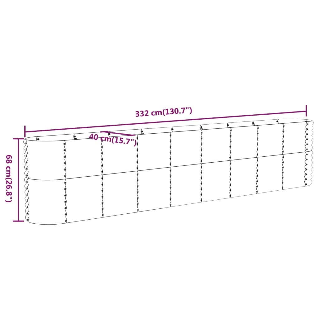 vidaXL Strat înălțat grădină gri 332x40x68cm oțel galvanizat