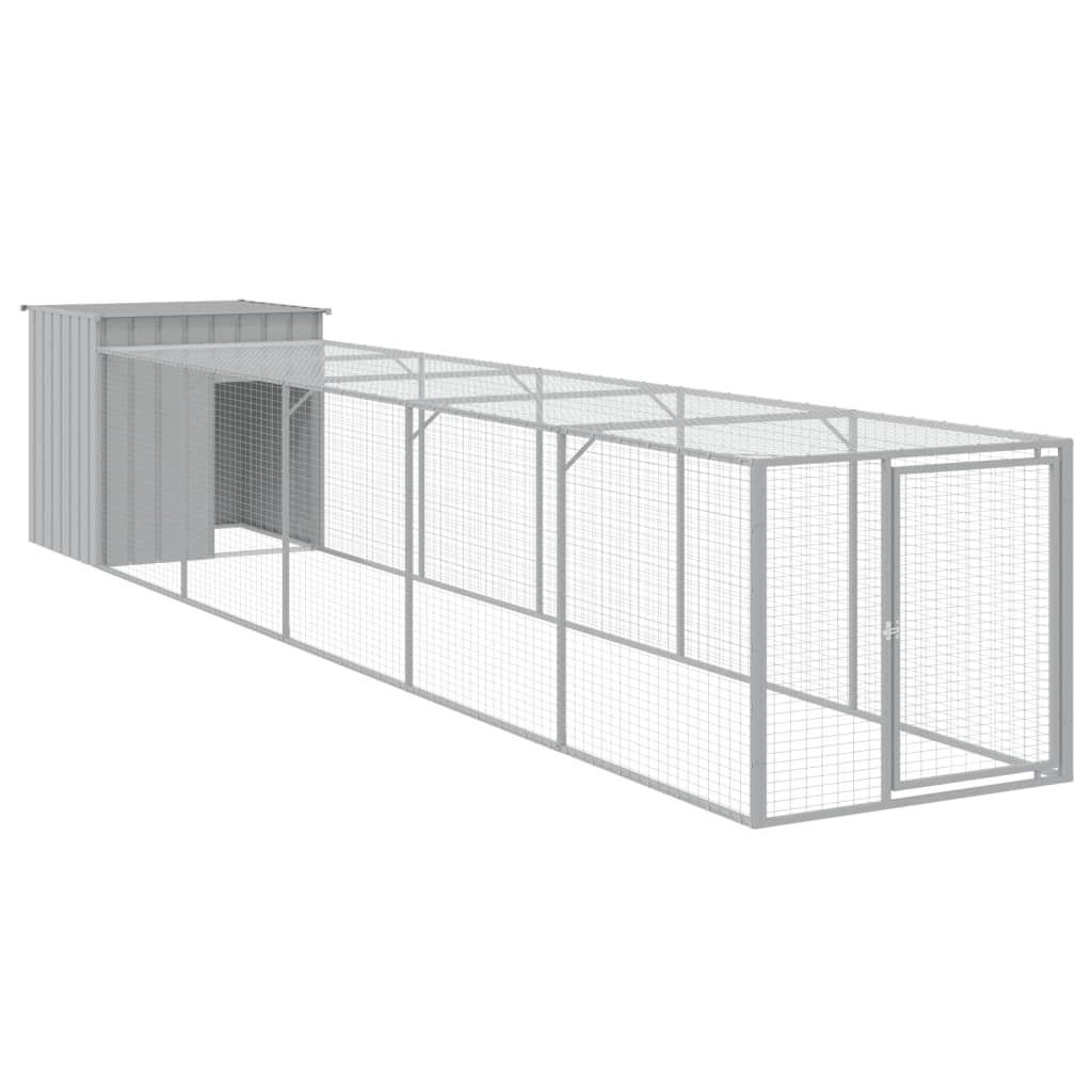 vidaXL Coteț pui cu incintă gri deschis 110x609x110 cm oțel galvanizat vidaXL Coteț pui cu incintă gri deschis 110x609x110 cm oțel galvanizat