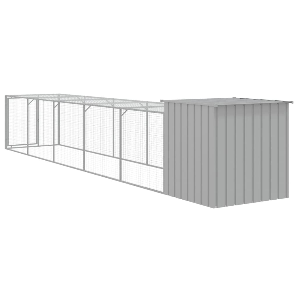 vidaXL Coteț pui cu incintă gri deschis 110x609x110 cm oțel galvanizat vidaXL Coteț pui cu incintă gri deschis 110x609x110 cm oțel galvanizat