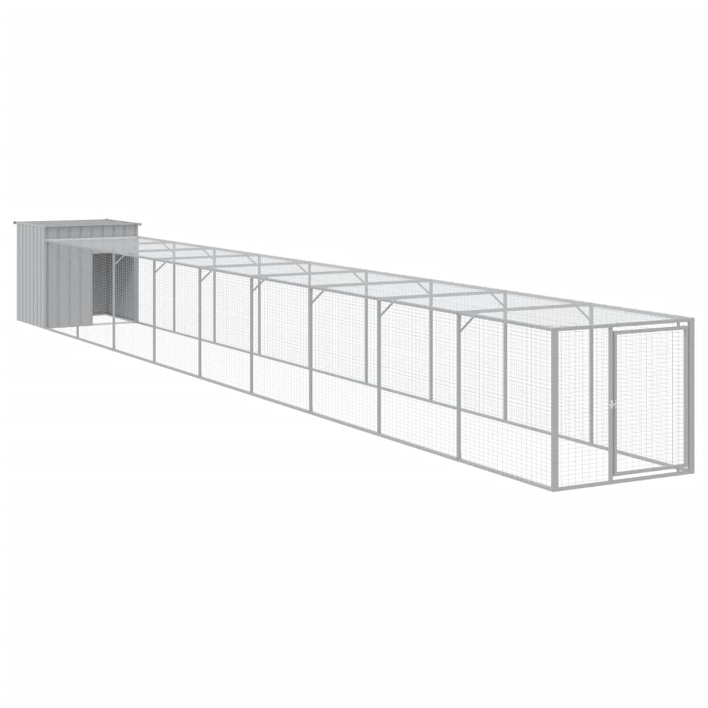 vidaXL Coteț pui cu incintă gri deschis 110x1017x110cm oțel galvanizat vidaXL Coteț pui cu incintă gri deschis 110x1017x110cm oțel galvanizat