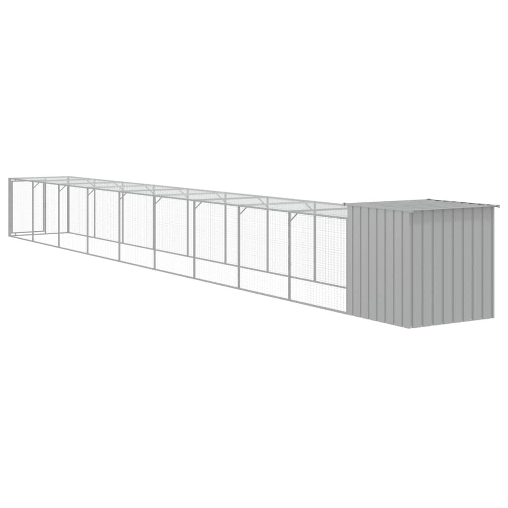vidaXL Coteț pui cu incintă gri deschis 110x1017x110cm oțel galvanizat vidaXL Coteț pui cu incintă gri deschis 110x1017x110cm oțel galvanizat