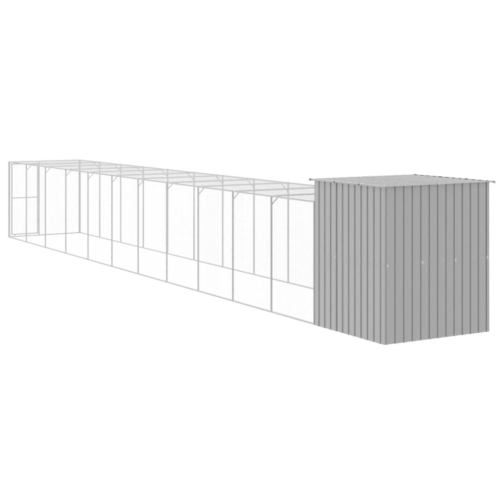 vidaXL Coteț pui cu incintă gri deschis 165x1271x181cm oțel galvanizat vidaXL Coteț pui cu incintă gri deschis 165x1271x181cm oțel galvanizat