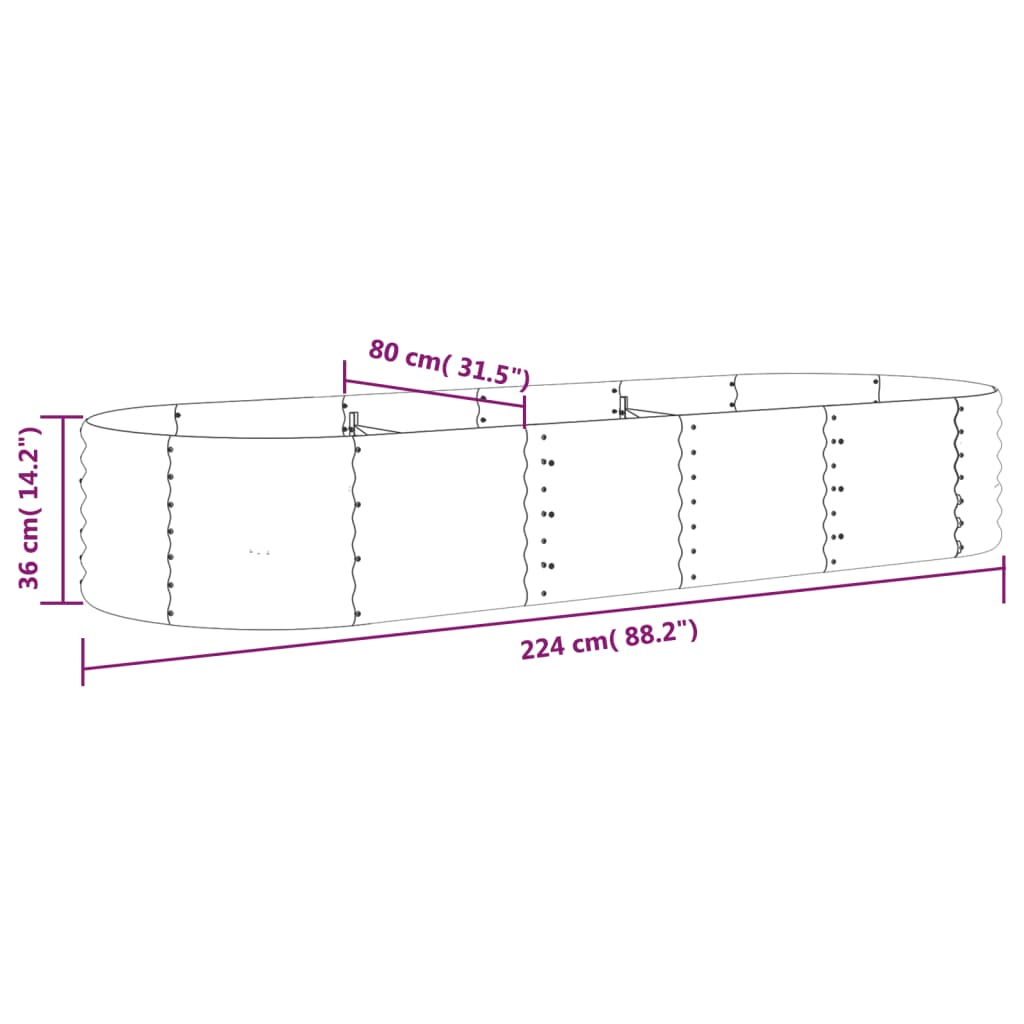 vidaXL Strat înălțat grădină gri 224x80x36cm oțel galvanizat