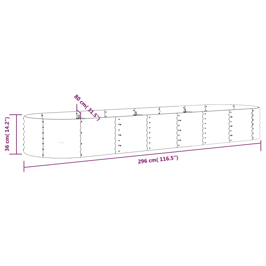 vidaXL Strat înălțat grădină 296x80x36 cm oțel galvanizat