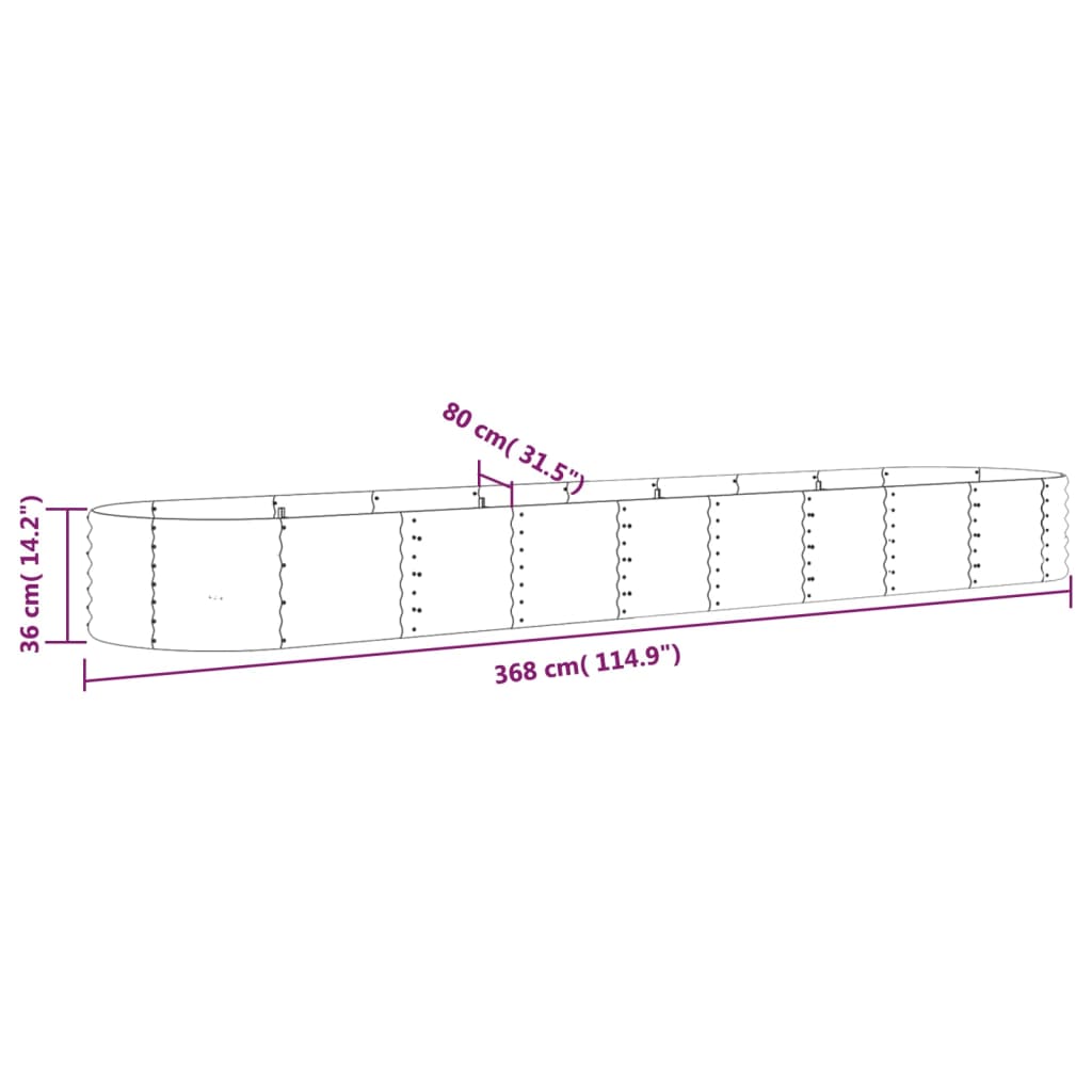 vidaXL Strat înălțat grădină 368x80x36 cm oțel galvanizat