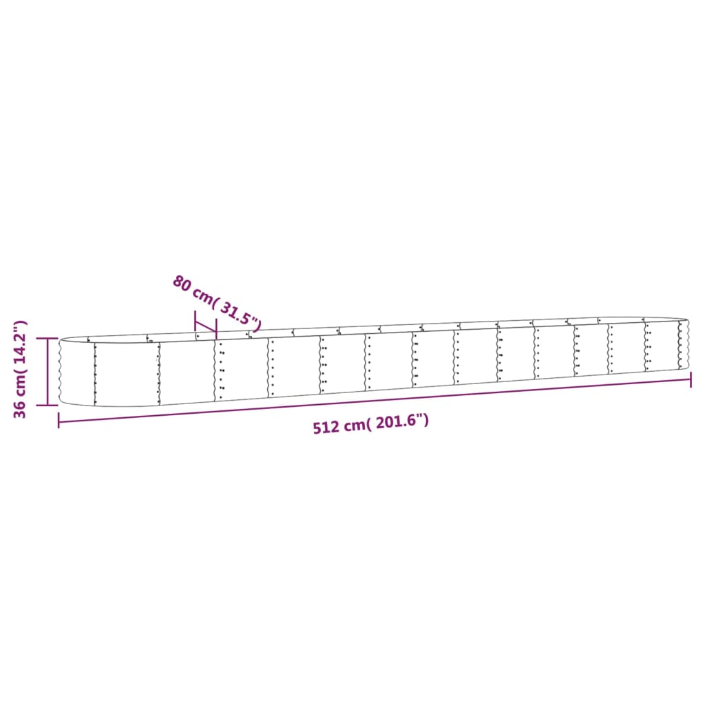 vidaXL Strat înălțat grădină 512x80x36 cm oțel vopsit electrostatic vidaXL Strat înălțat grădină 512x80x36 cm oțel vopsit electrostatic