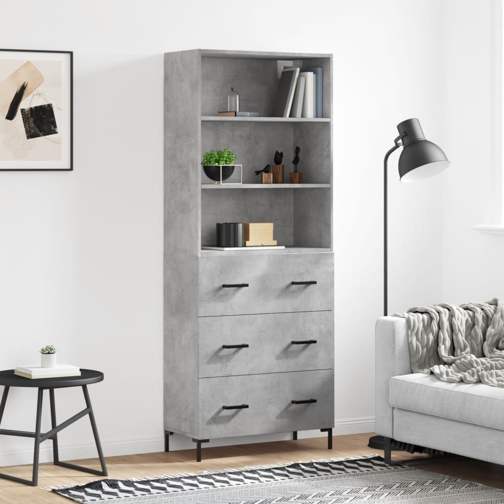 vidaXL Dulap înalt, gri beton, 69,5x34x180, lemn compozit
