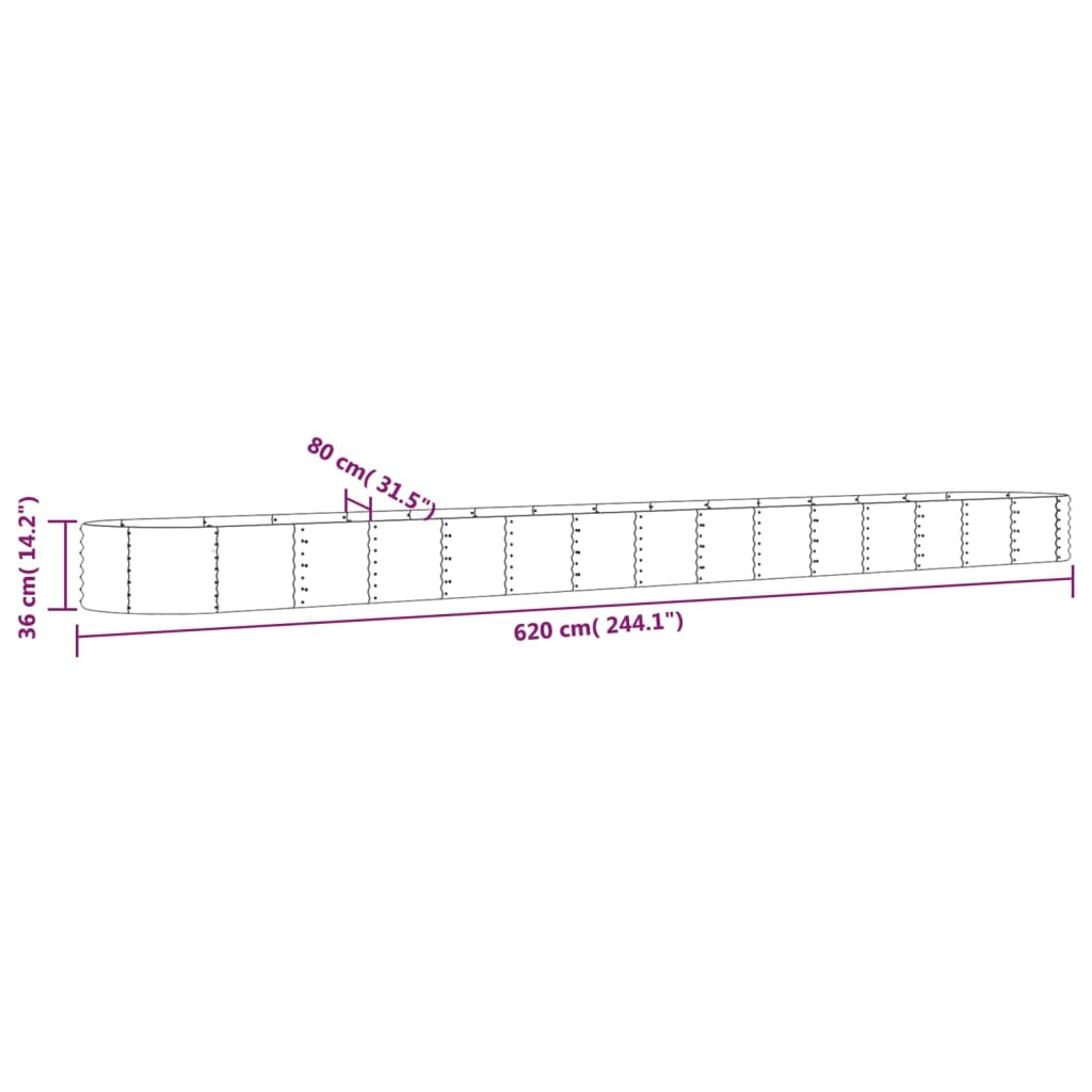 vidaXL Strat înălțat grădină 620x80x36 cm oțel vopsit electrostatic