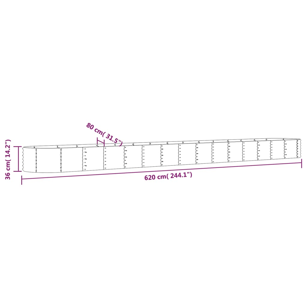vidaXL Strat înălțat grădină 620x80x36 cm oțel galvanizat