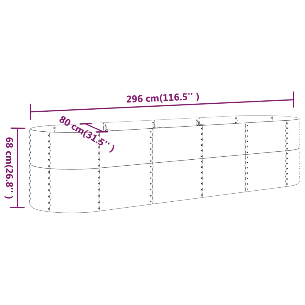 vidaXL Strat înălțat grădină 296x80x68 cm oțel vopsit electrostatic vidaXL Strat înălțat grădină 296x80x68 cm oțel vopsit electrostatic