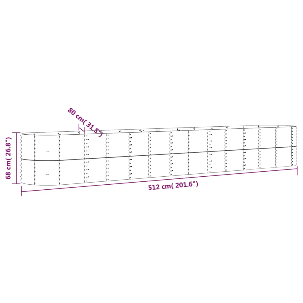 vidaXL Strat înălțat grădină 512x80x68 cm oțel vopsit electrostatic