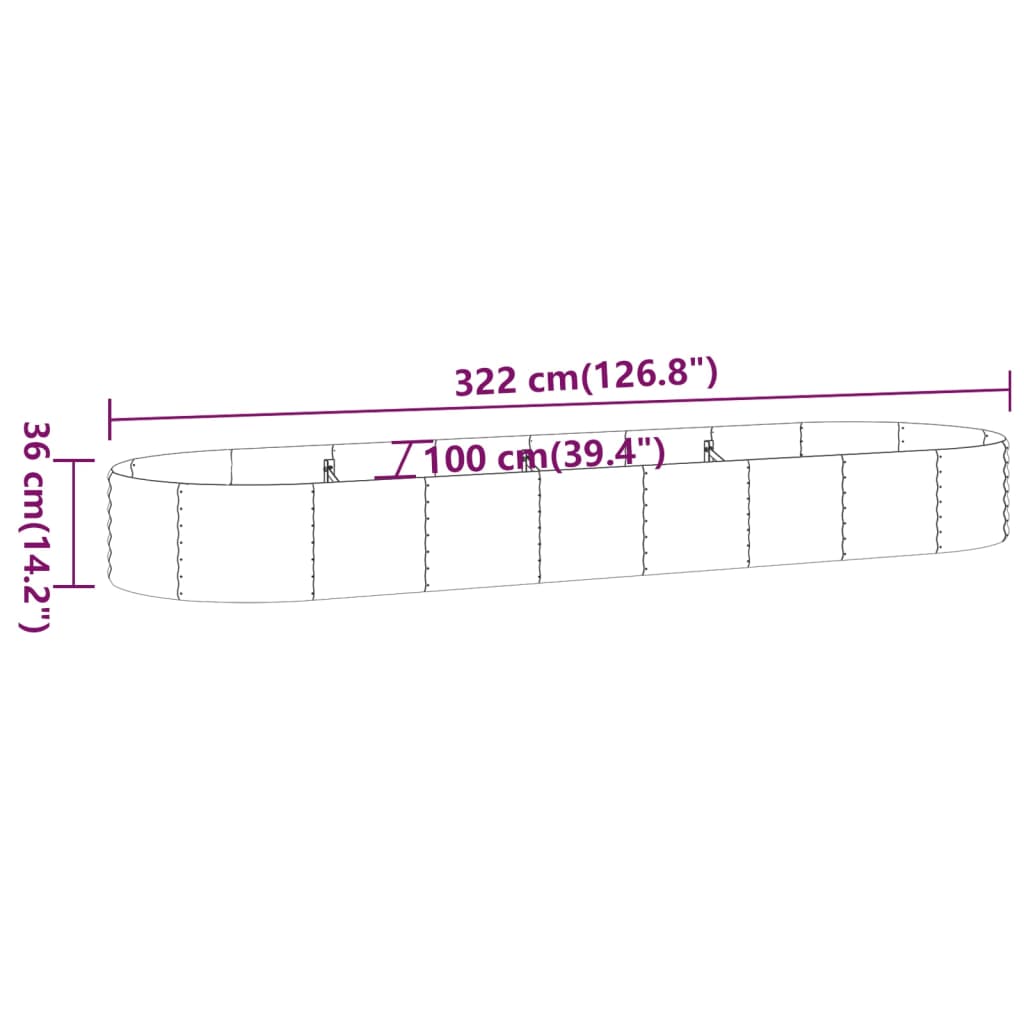 vidaXL Strat înălțat grădină 322x100x36 cm oțel galvanizat
