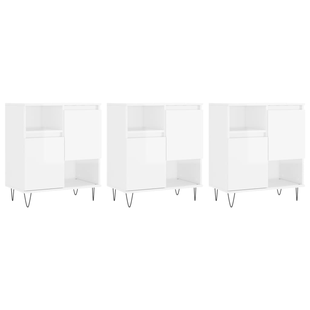 vidaXL Servante, 3 piese, alb extralucios, lemn prelucrat vidaXL Servante, 3 piese, alb extralucios, lemn prelucrat