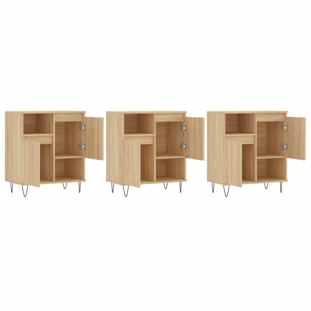 vidaXL Servante, 3 piese, stejar sonoma, lemn prelucrat