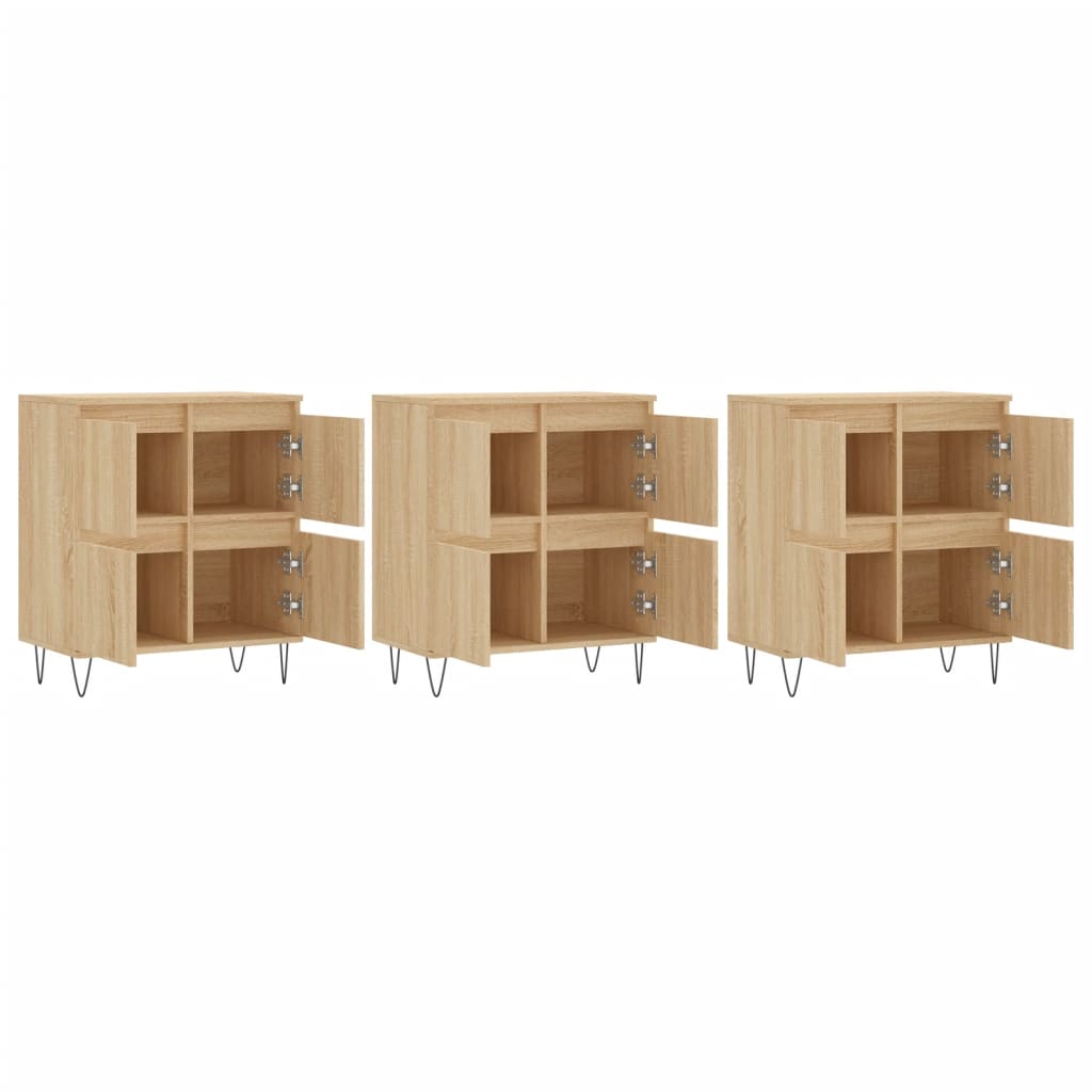 vidaXL Servante, 3 piese, stejar sonoma, lemn prelucrat