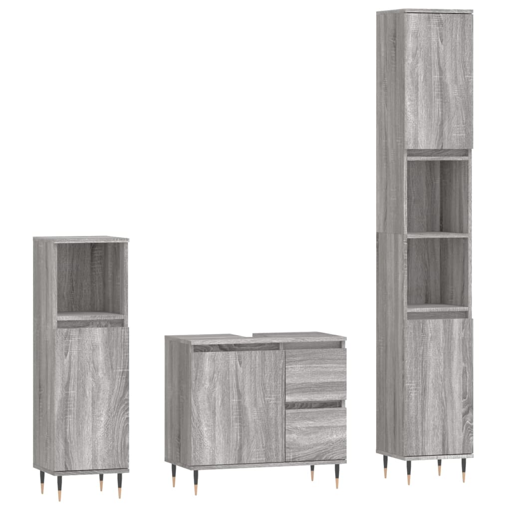 vidaXL Set mobilier de baie, 3 piese, gri sonoma, lemn prelucrat vidaXL Set mobilier de baie, 3 piese, gri sonoma, lemn prelucrat