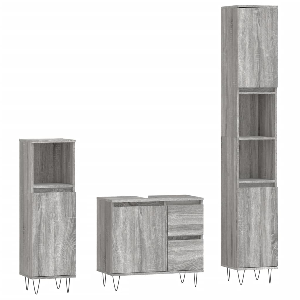 vidaXL Set mobilier de baie, 3 piese, gri sonoma, lemn prelucrat vidaXL Set mobilier de baie, 3 piese, gri sonoma, lemn prelucrat