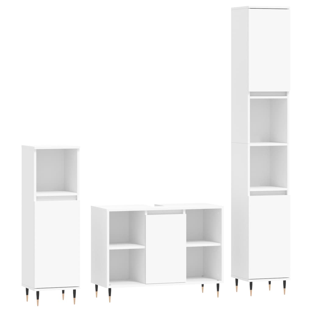 vidaXL Set mobilier de baie, 3 piese, alb, lemn compozit vidaXL Set mobilier de baie, 3 piese, alb, lemn compozit