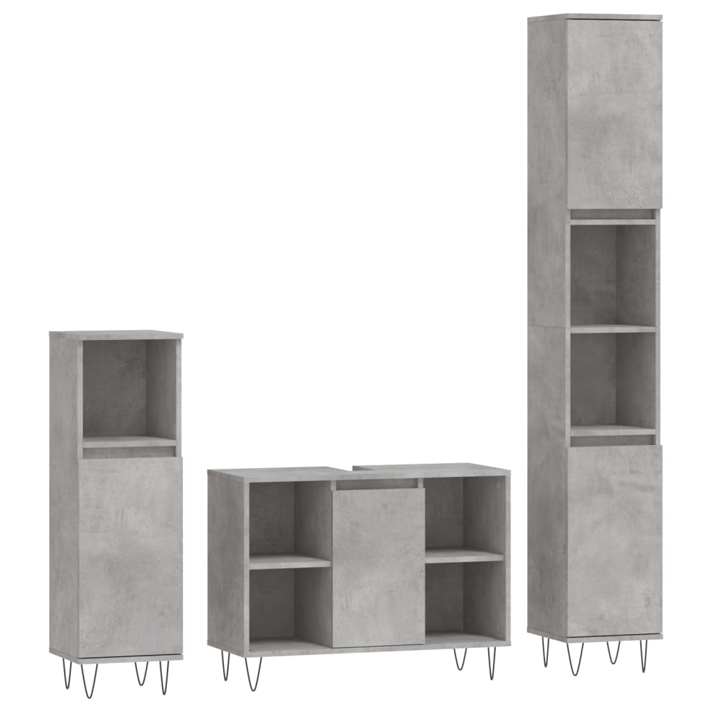 vidaXL Set mobilier de baie, 3 piese, gri beton, lemn compozit vidaXL Set mobilier de baie, 3 piese, gri beton, lemn compozit