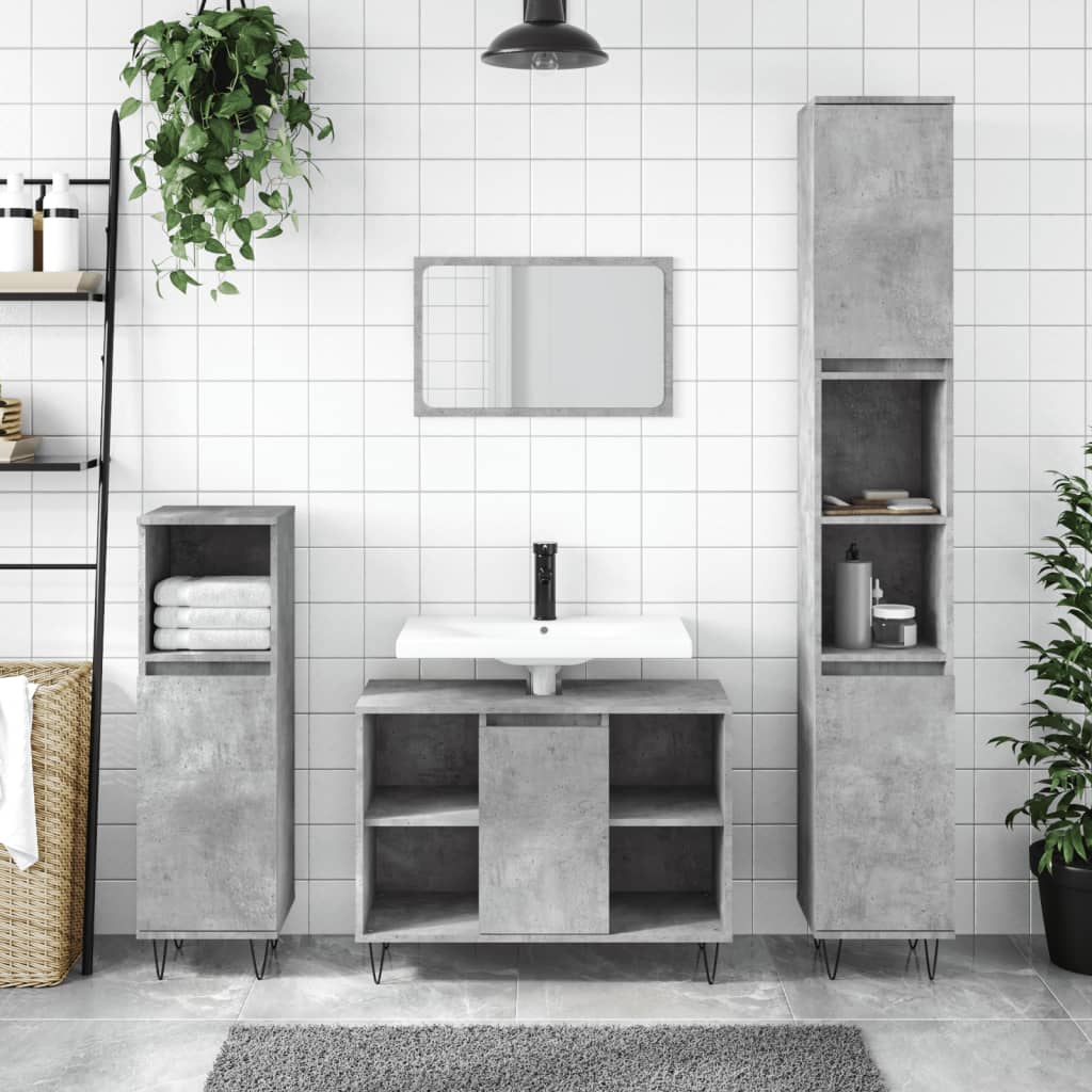 vidaXL Set mobilier de baie, 3 piese, gri beton, lemn compozit vidaXL Set mobilier de baie, 3 piese, gri beton, lemn compozit