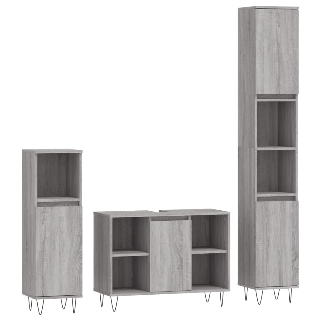 vidaXL Set mobilier de baie, 3 piese, gri sonoma, lemn prelucrat vidaXL Set mobilier de baie, 3 piese, gri sonoma, lemn prelucrat