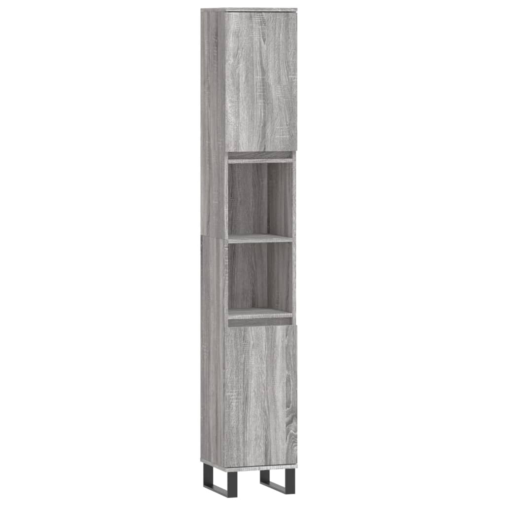 vidaXL Set mobilier de baie, 3 piese, gri sonoma, lemn prelucrat vidaXL Set mobilier de baie, 3 piese, gri sonoma, lemn prelucrat