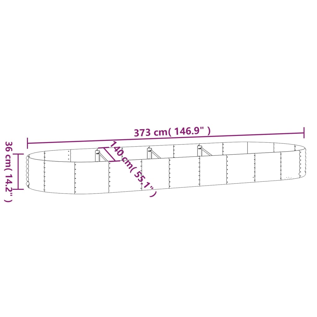vidaXL Strat înălțat grădină 373x140x36 cm oțel galvanizat